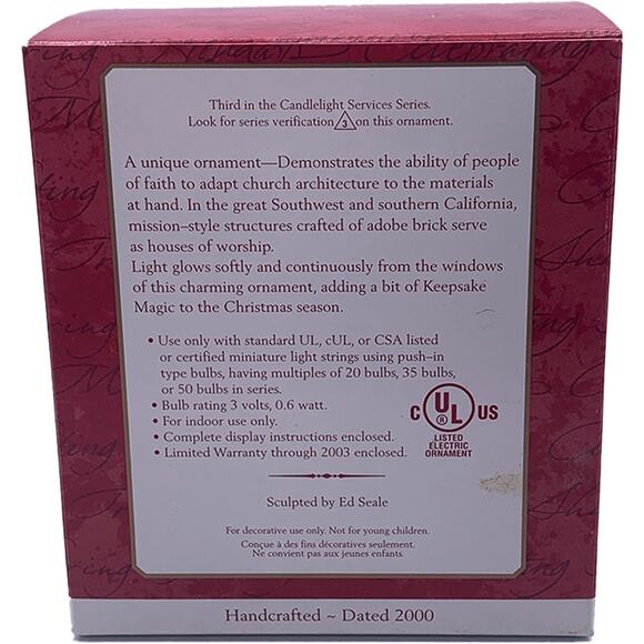 Hallmark Keepsake 2000 Candlelight Services ADOBE CHURCH #3 Light Ornament w/Box - Picture 2 of 8